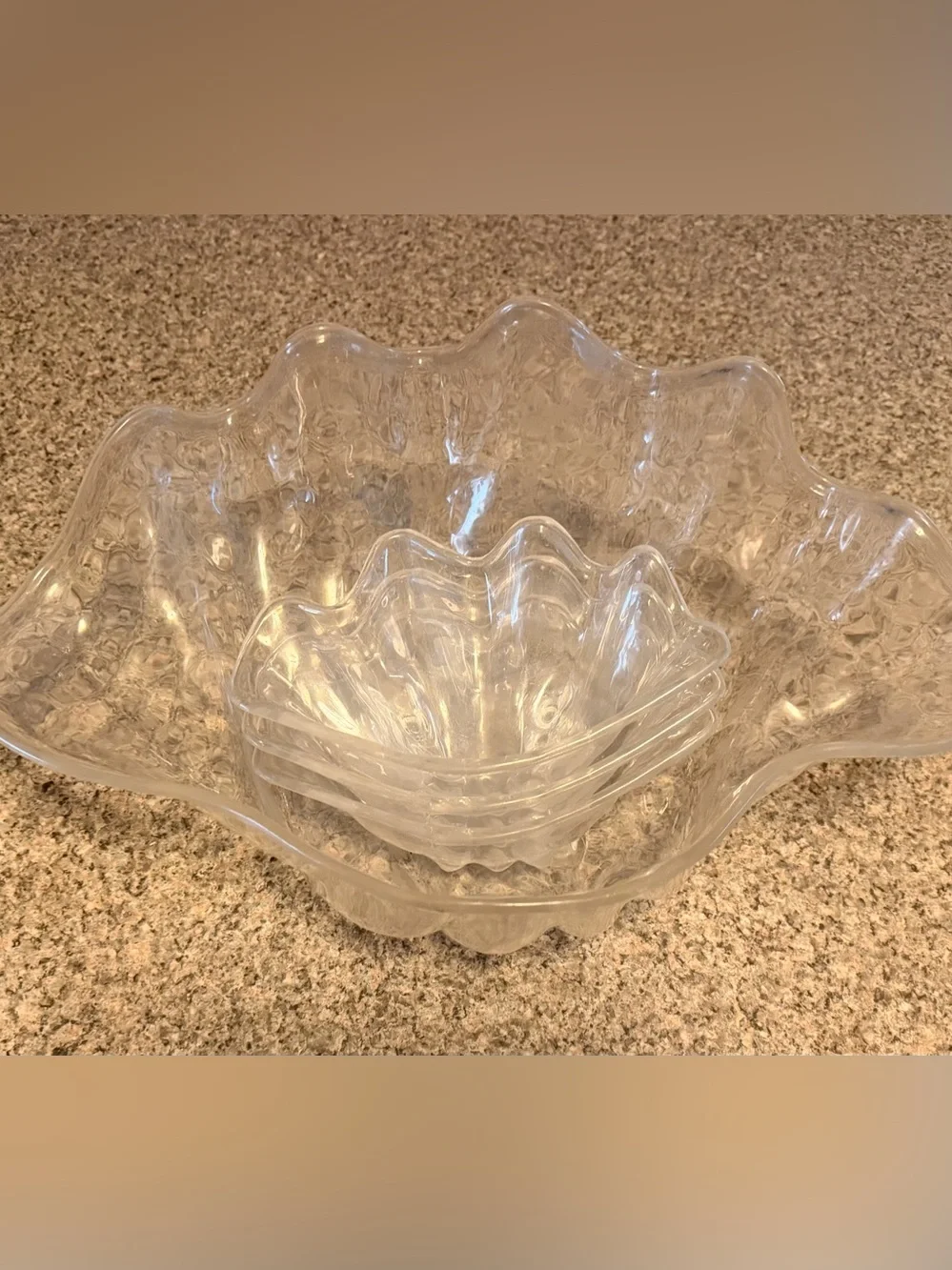 Vintage Lucite Acrylic Clear Shell Footed Serving Set-4 Pieces